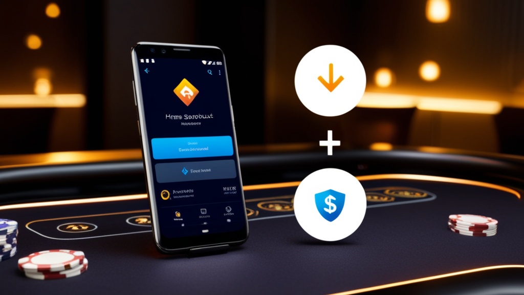 Android phone showing safe app download options beside casino-themed icons