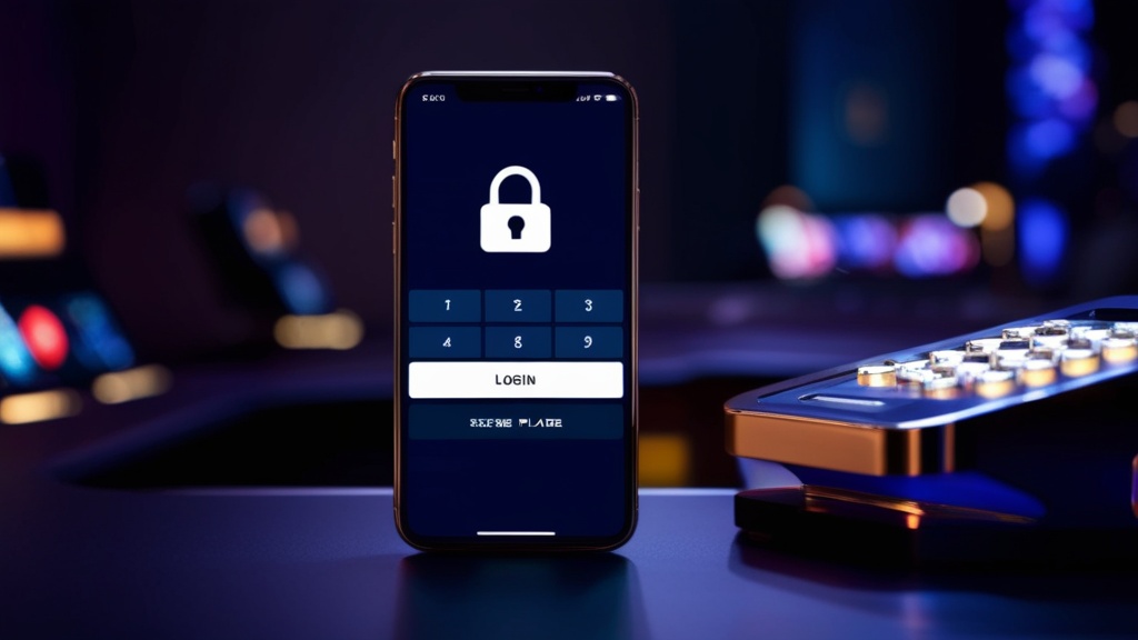 Secure login screen on a smartphone with casino-style lighting
